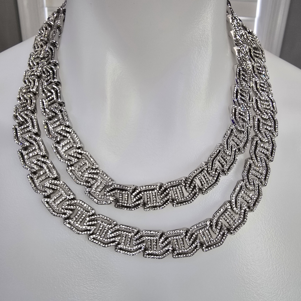 Silver ​Glacier King SET: Men's 20/24 in 15mm Infinity Link Iced Chain